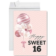 Jumbo Happy Birthday Card With Envelope, Balloons Happy Sweet 16 Birthday Card With Big Blank Greeting Space For Girls, Daughter, Niece, Granddaughter, Sixteen Birthday, 11\